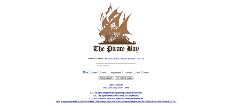 Screenshot The Pirate Bay